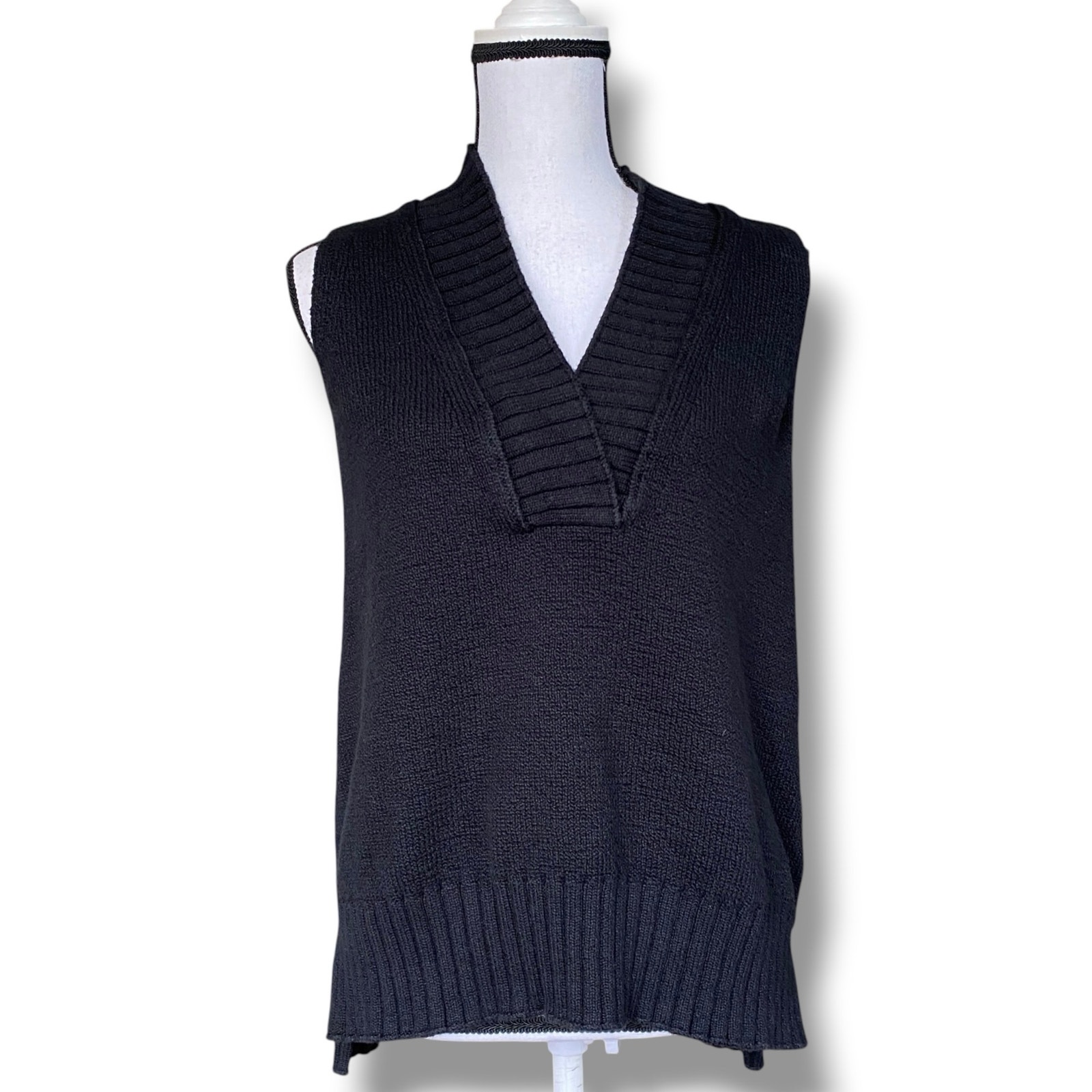 Brochu Walker Celia Cotton Sweater Tank Black Onyx Sz S Sleeveless Relaxed Fit